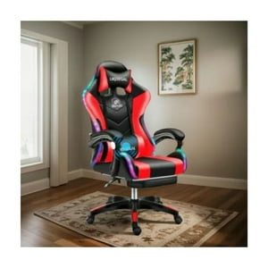 Genérico - Silla De Escritorio Gamer Ergonómica Luz Led Rgb, Masajeador Rojo