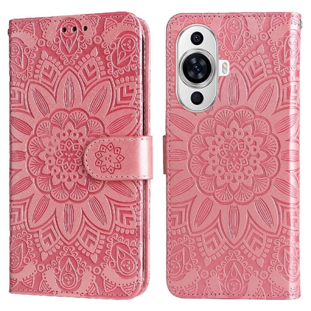 Funda tipo cartera FOXDOCK para Huawei Nova 11 Pro , diseño girasol en relieve, cuero PU, cierre magnético, soporte y tarjetero