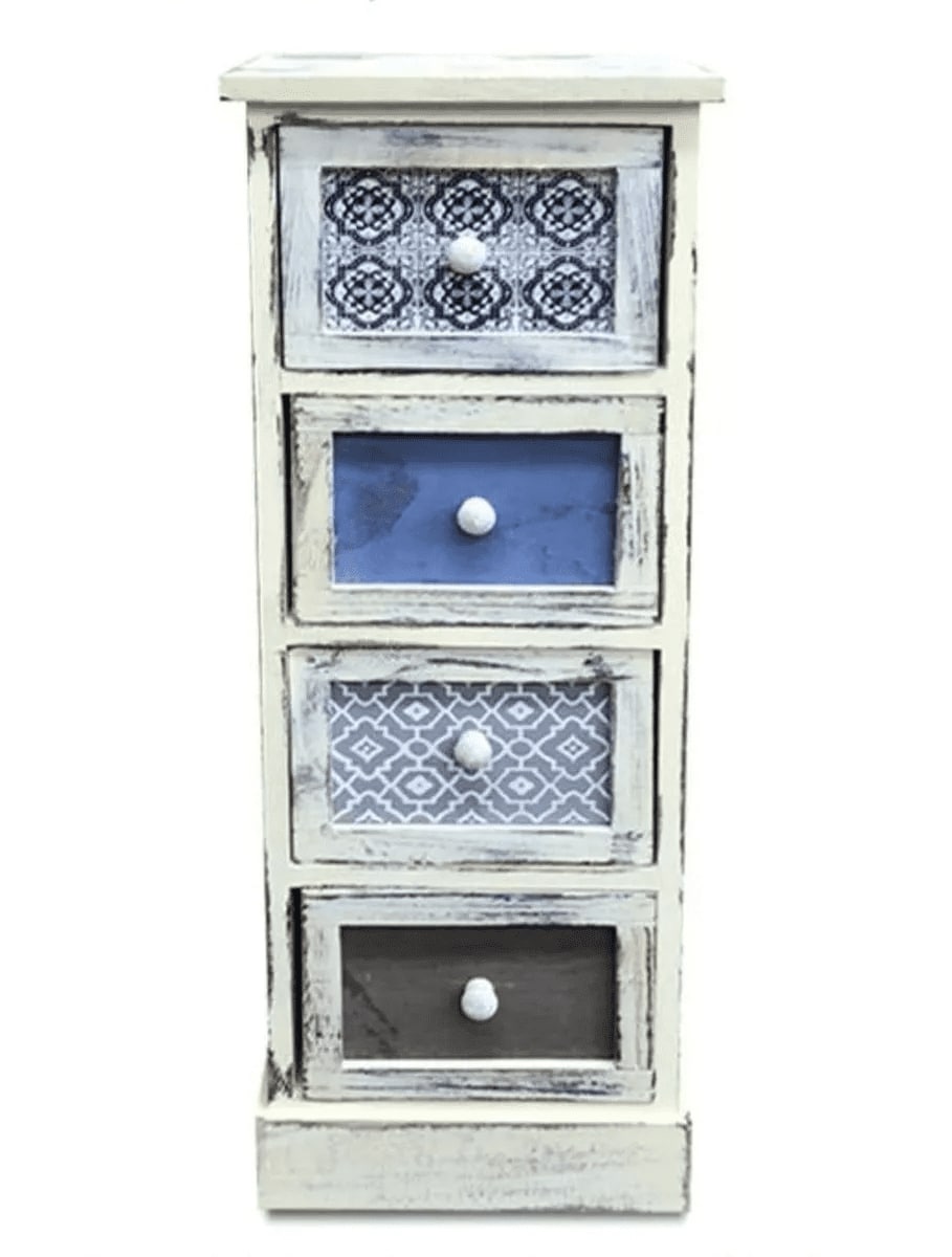 Sorento - Mueble Vintage Con 4 Cajones En Tonos Azules - S0139