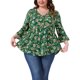 thumbnail image 1 of Agnes Orinda Blusas Peplum Babydoll con Volantes de Manga 3/4 y Cuello en V Floral para Mujer Talla Grande 4X Verde, 1 of 7