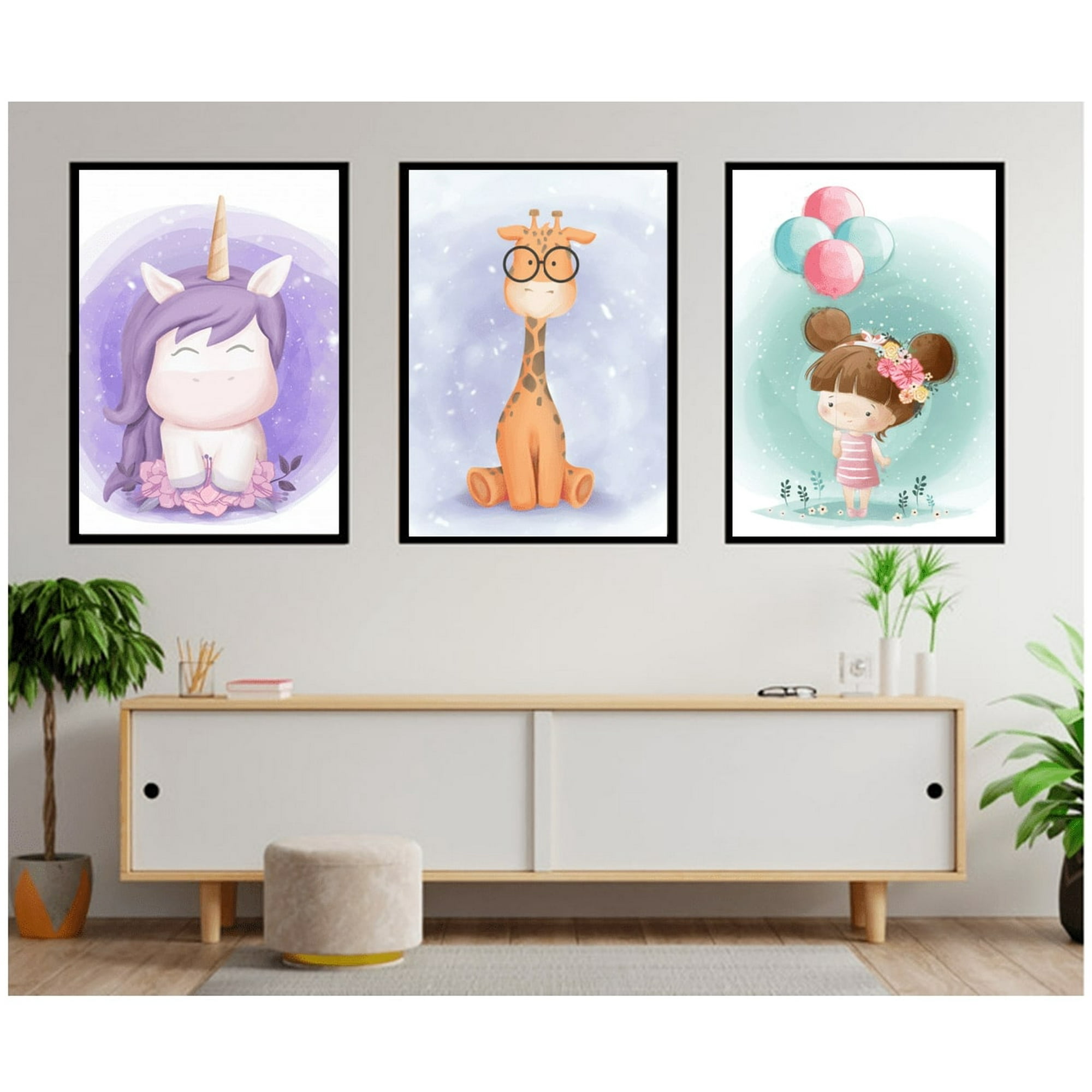 Genérico - Cuadros Decorativos Para Niña De Unicornio Pack X 3 Uds 35x50 Cm C/u