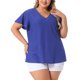 thumbnail image 1 of Agnes Orinda Blusa de Manga Acampanada para Mujer Talla Grande, Cuello en V, Primavera Verano, Camiseta Hueca, Talla 2X, Azul Real, 1 of 6