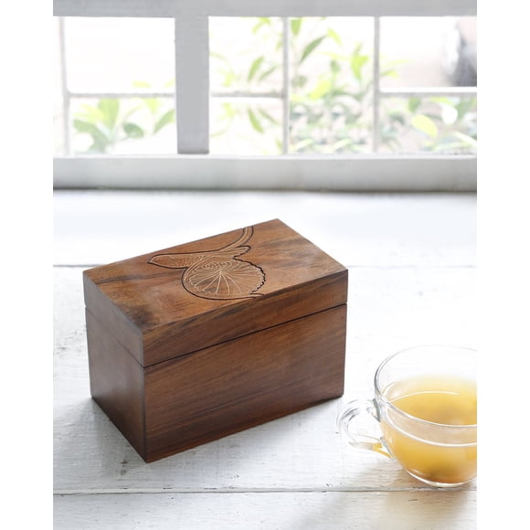 Caja de té de madera STORE INDYA, organizador con diseño de árbol de la vida