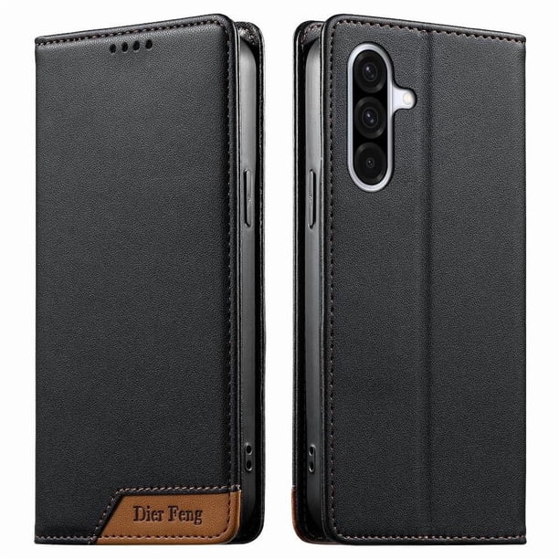 Funda Tipo Cartera de Cuero Sintético para Samsung Galaxy A36 Bloqueo RFID, con Ranuras para Tarjetas y Bolsillo para Efectivo, Cierre Magnético Fuerte Negro
