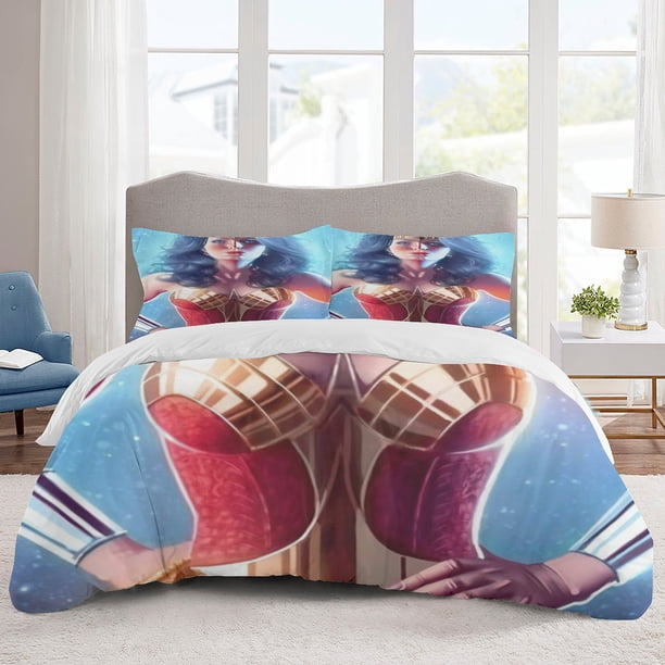 Wonder Woman Bedding Sets Cartoon Duvet Cover Lightweight 3 Piece Bet Sets for Kids Boys Girls