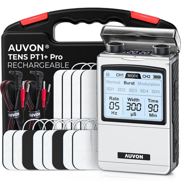 Estimulador muscular TENS Unit AUVON, recargable, 8 modos, 12 almohadillas
