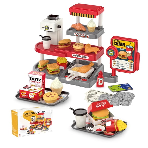Juguete Pretend Play Fast Food Store con cafetera y lector de tarjetas
