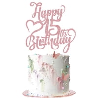 Adorno Para Tartas Arokippry Con Purpurina En Oro Rosa, Feliz 15 Cumpleaños
