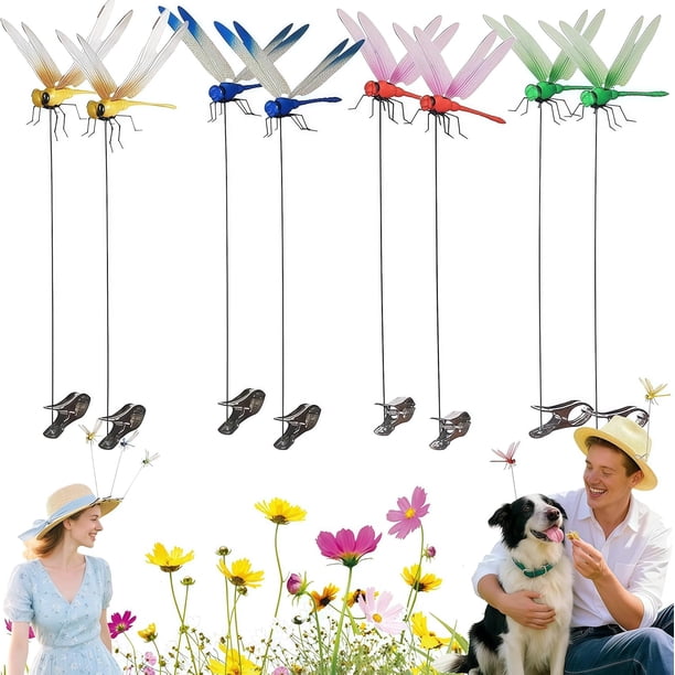 Clips libélula realistas 3D falsas estacas exterior patio jardín ahuyentar pájaros 4