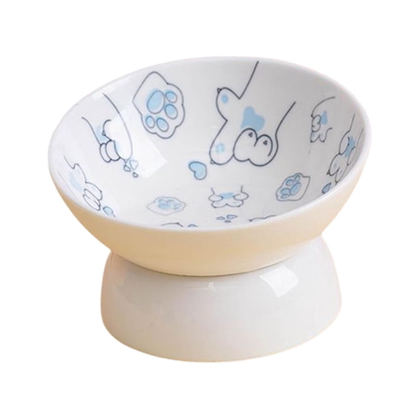 Cuenco Elevado para Mascotas Cuenco Cerámico Antideslizante Dispensador de Comida y Agua Alimentador Lento Adecuado para Gatos Perros Pequeños y Otros Animales Uso Doméstico , Azul