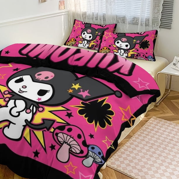 Kuromi Print Bedding Set Pattern Duvet Cove Set 3 Pieces 1 Quilt Cover And 2 Pillowcases for Women Men Teens