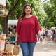 thumbnail image 3 of Agnes Orinda Blusa Casual de Verano para Mujer Tallas Grandes con Topos Suizos, Mangas de Pétalo, Dobladillo Curvado y Cuello Redondo 3X Burdeos, 3 of 8