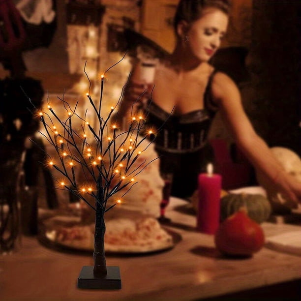 1pc Battery Operated LED Spooky Tree Lights - Orange and Black Halloween Tree for Indoor Home Decorations