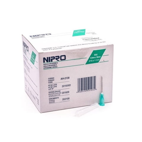 Nipro - Aguja Hipodermica 21G X 1 1/2 Caja 100 Unidades