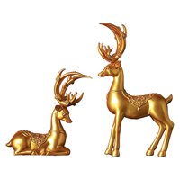Bothyi - 2X Estatuillas De Ciervo Escultura Estatua De Animal Para Decoración De Librería De Mesa Oro