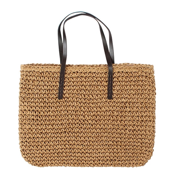 Bolso grande tejido de paja para mujer, bolso de playa hecho a mano, bolso de hombro, bolso de mano de paja