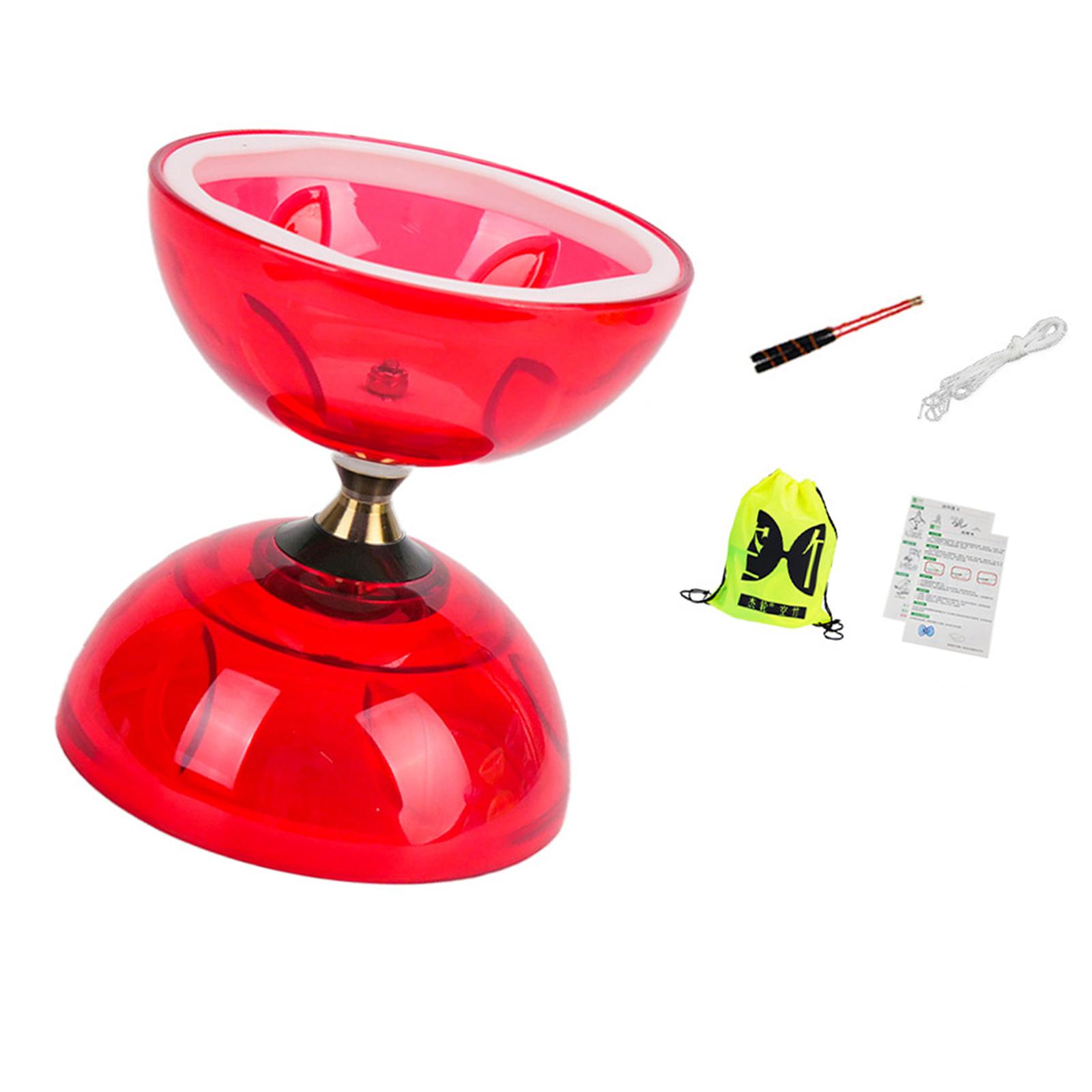 Magideal - Diabolo Toy - Juego De Ruedas Dobles Profesionales De Cinco Rodamientos Con Estructura Ligera De Pvc Y Postes De Bambú, Adecuado Para Entrenamiento De Habilidades L Rojo