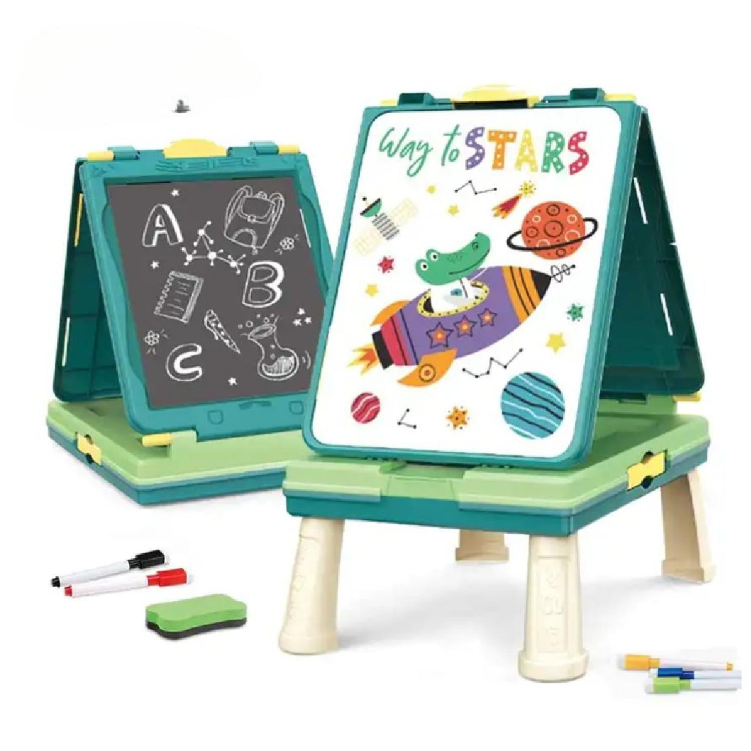 Kivara - Pizarra Magnetica Doble Interactiva 5 En 1 Con Juegos Mesa Verde