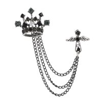 Ioensy - Broche De Corona Para Hombre, Cadenas Colgantes, Pin De Solapa Para Vestido, Novio, Regalo Para Padre, Negro