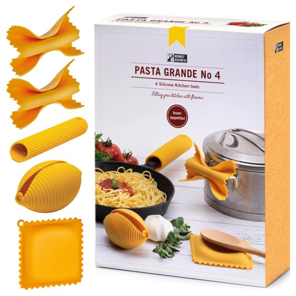 Set de 4 utensilios de silicona con forma de pasta – Reposacucharas Monkey Business Pasta Grande No. 4 en caja de regalo