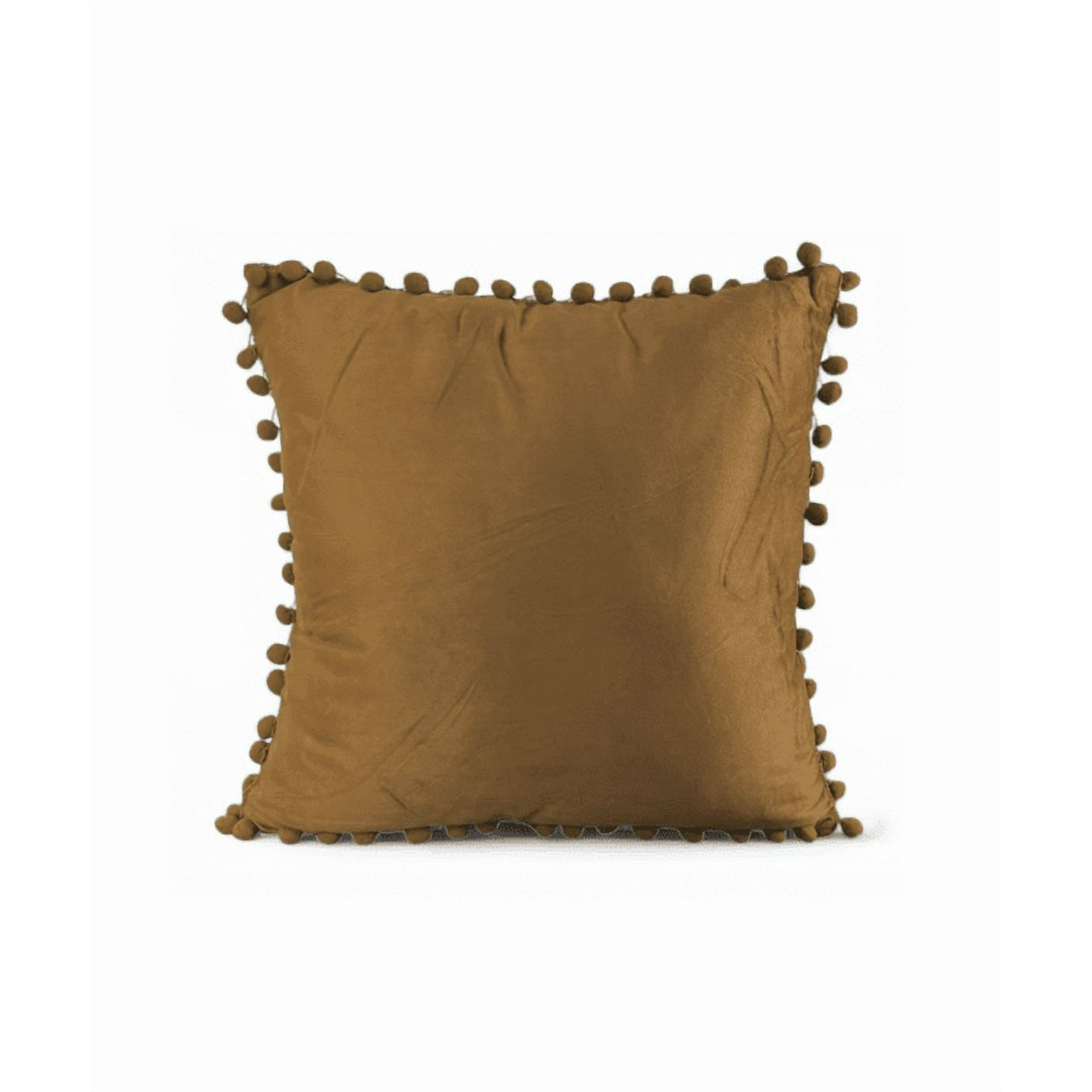 Genérico - Pack De 2 Fundas De Cojines Terciopelo Con Pompones 45x45 Cm Café