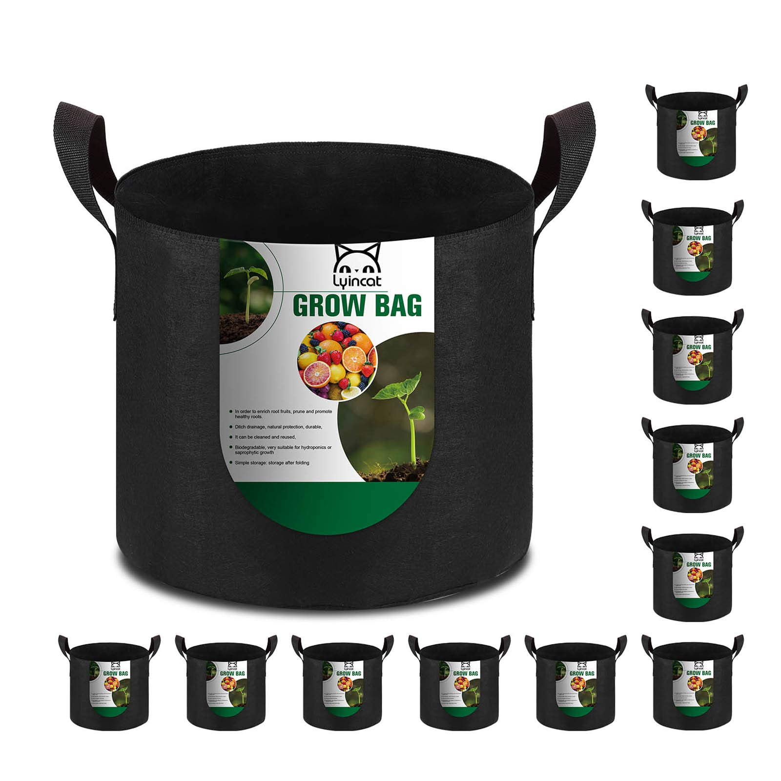 Bolsas De Cultivo Lyincat De Tela Premium Con Asas, Paquete De 12 Unidades, 40 Litros
