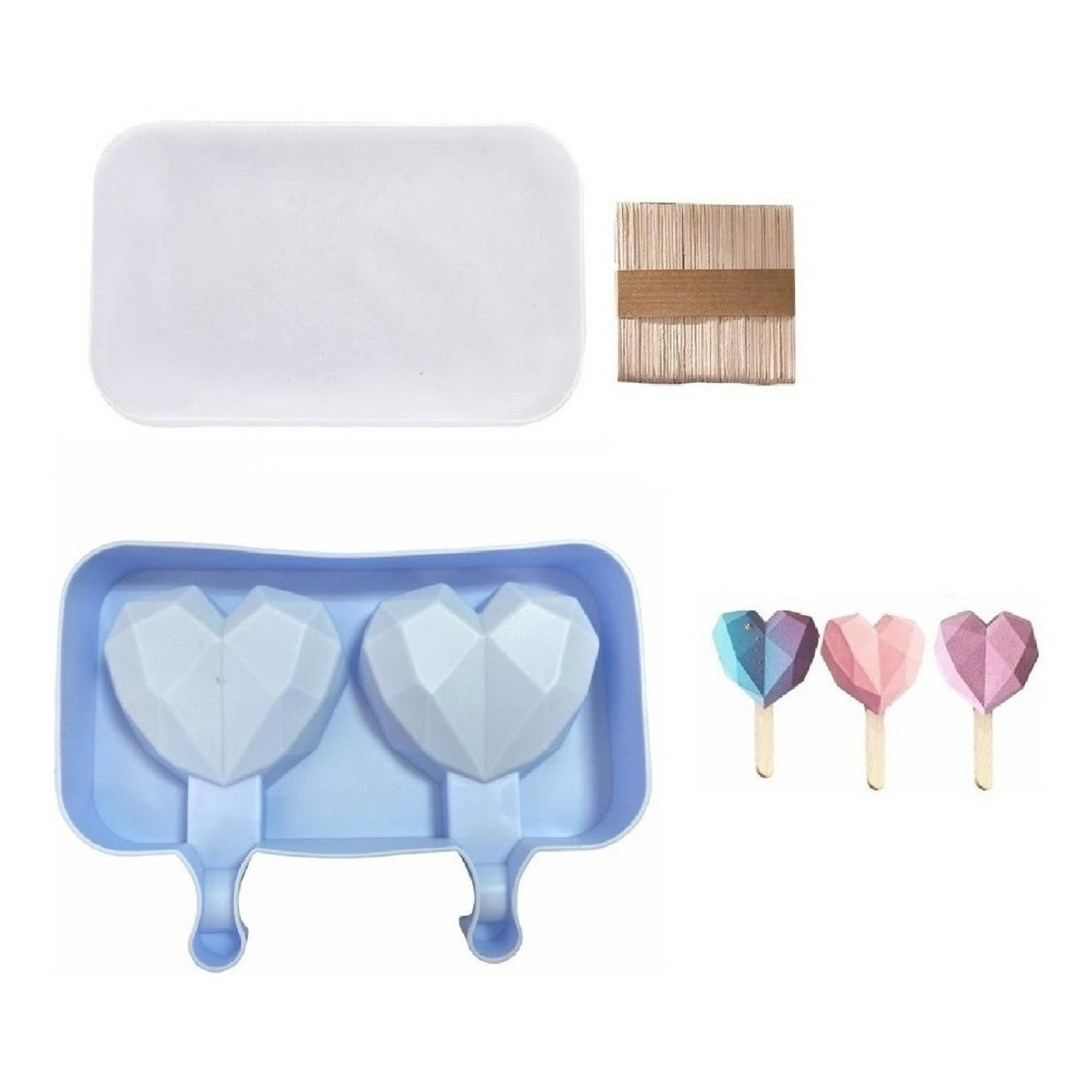 Genérico - Moldes De Silicona Para Helados Corazón Geometrico 2 Paletas