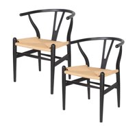 Castletec - Pack 2 Sillas De Madera Wishbone Asiento De Cuerda Lf9-01 - Negro/Natural