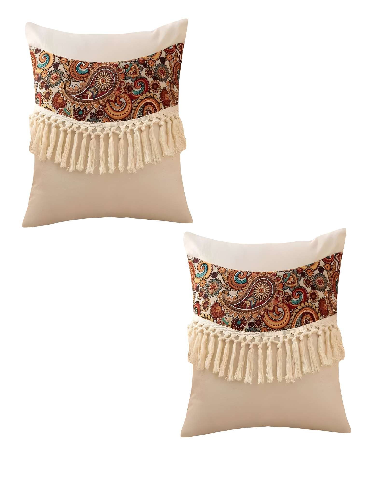 Genérico - Pack De 2 Fundas De Cojin Lino Mandala 45X45 Beige 02