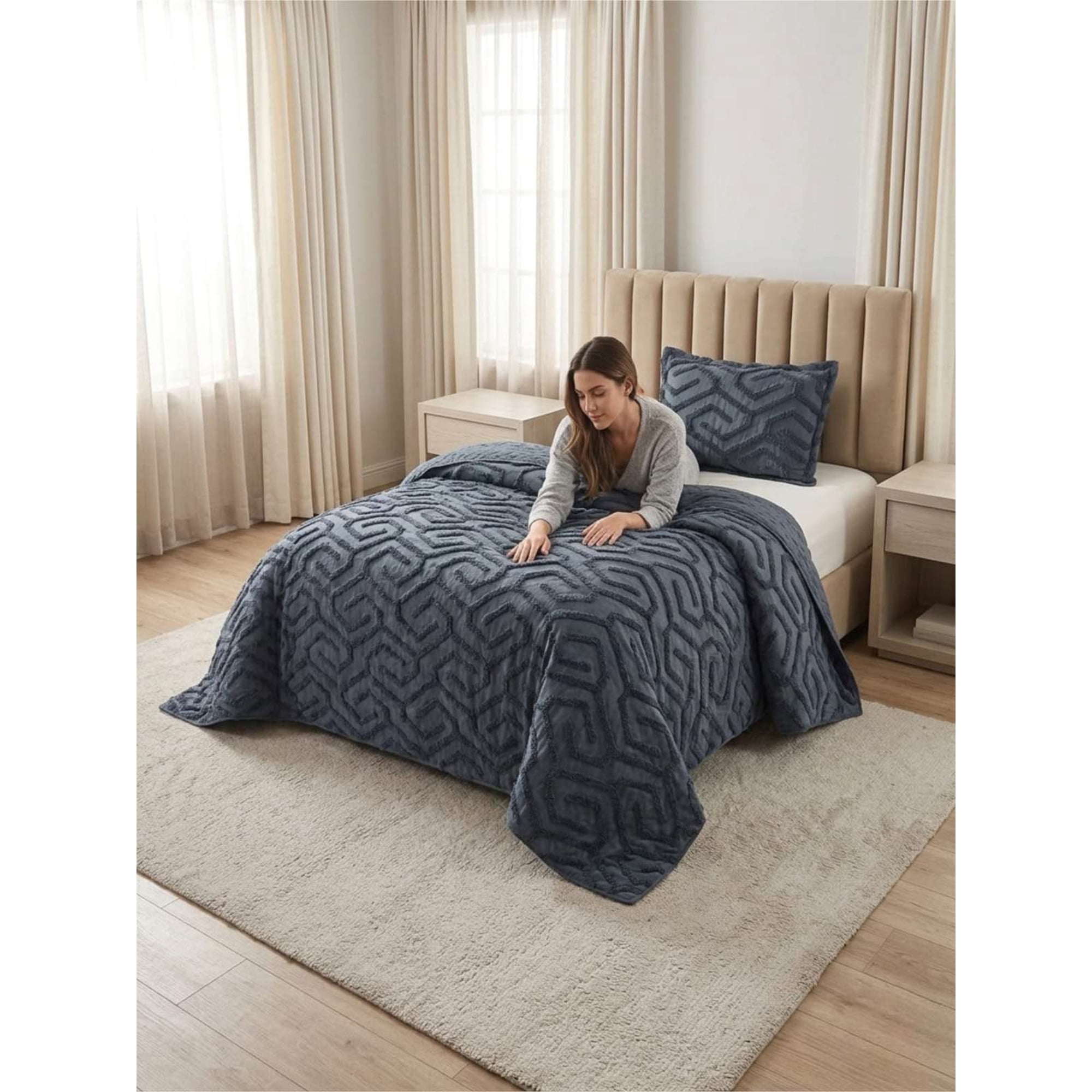 Todo Para El Hogar - Quilt De Verano Tufting Liviano Diseño Geométrico 2 Plazas