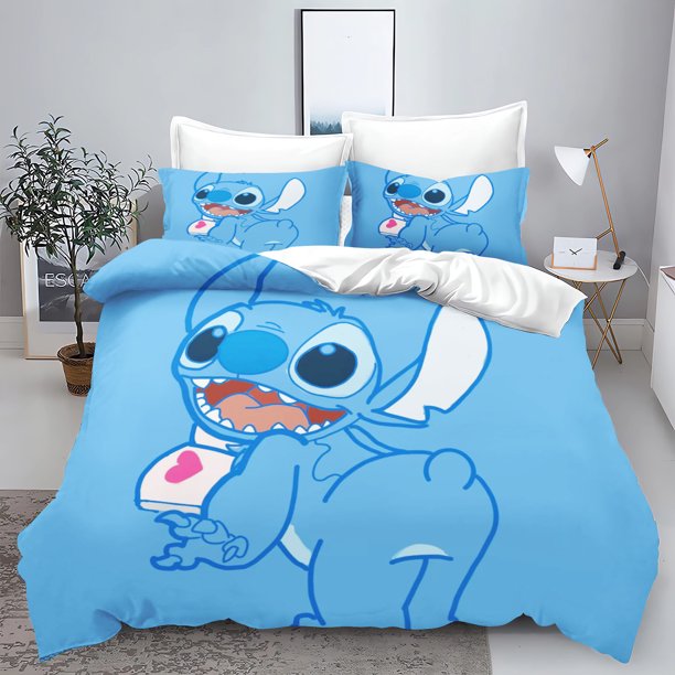 v2419 Bed Sheets Stitch Children's king size bedding duvet cover set Cute Printed Cartoon Quilt Cover home printed% 3-Piece Bedding Set (1 Duvet Cover + 2 Pillow Shams) Bed Sheets ju2419