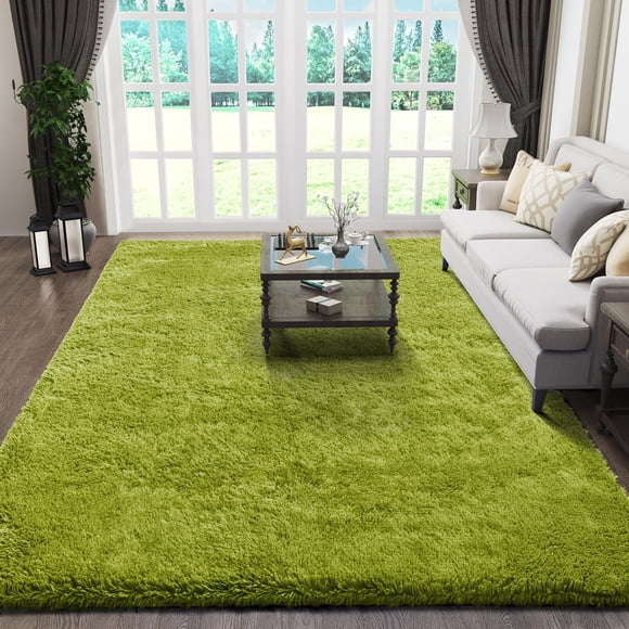 Alfombra Ophanie Green Shag Fluffy de 150 x 240 cm para salón