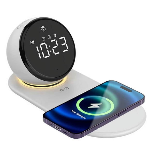 Cargador Inalámbrico Lampara Despertador Parlante Bluetooth