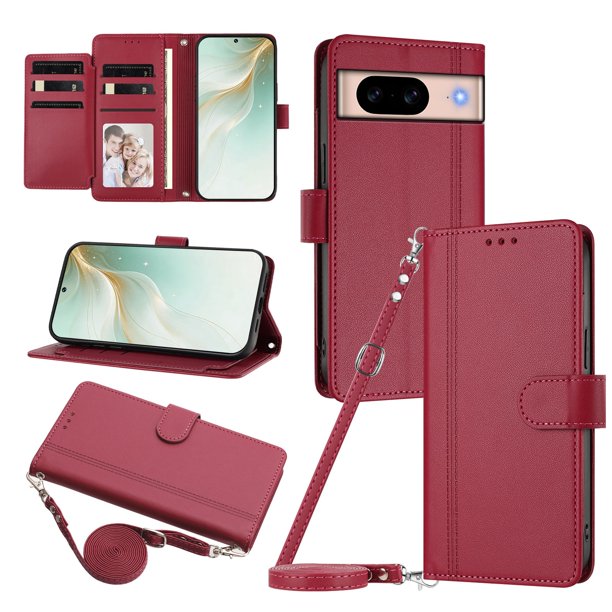Funda Cartera para Google Pixel 8A con Bolsillo para Billetes, Rojo