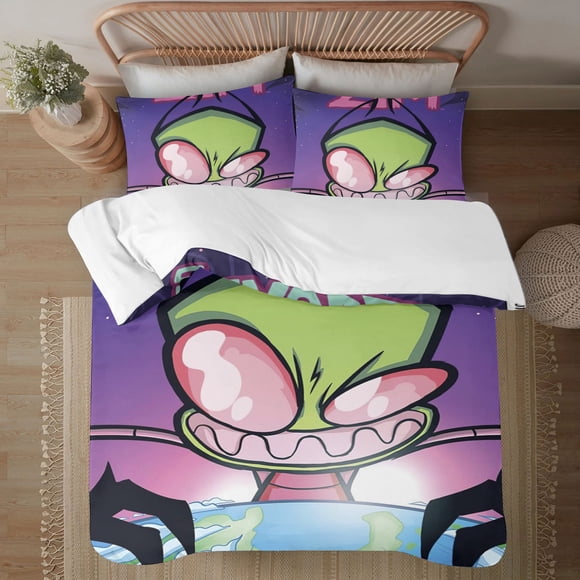 Invader Zim Face on print Soft Bed Set Lightweight 3 Pieces Bedding Sets for All Season Comforter Set Easy Care