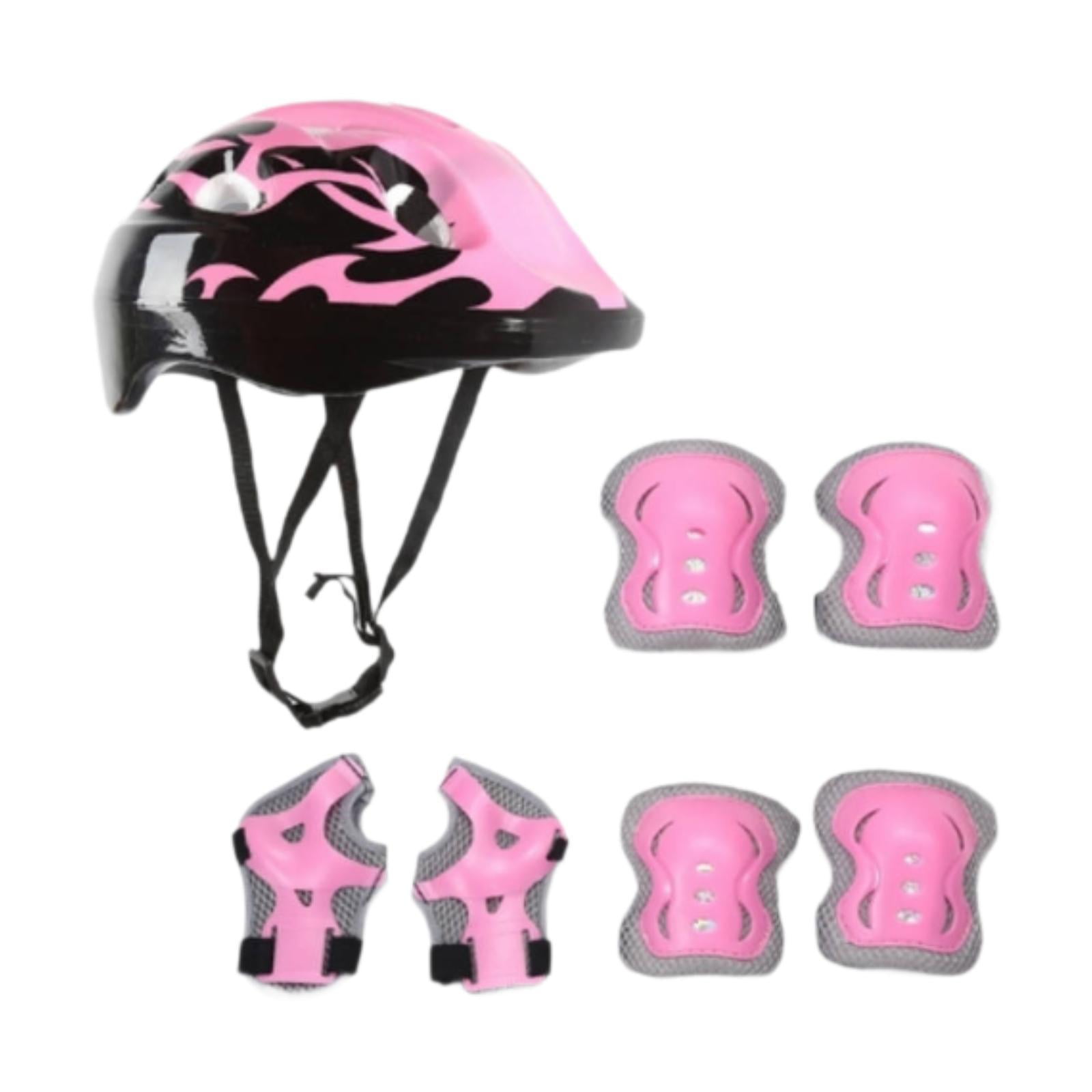 Magideal - 7 Unids/set Casco De Bicicleta Para Niños Casco De Patinaje Sobre Ruedas Transpirable Práctico A Prueba De Golpes Casco De Monopatín Para Patinar Cicl Rosa