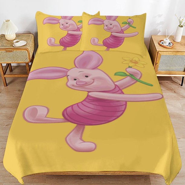 Winnie The Pooh Bed Duvet Cover Microfiber Bedding Sets 3D Printed Lightweight 3 Piece Comforter Sets for Kids Boys Girls