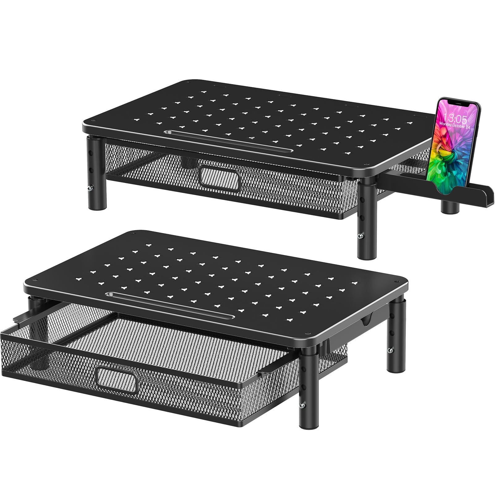 Soporte Para Monitor Zimilar, Paquete De 2 Unidades Con Cajón De Metal Y Soporte Para Teléfono