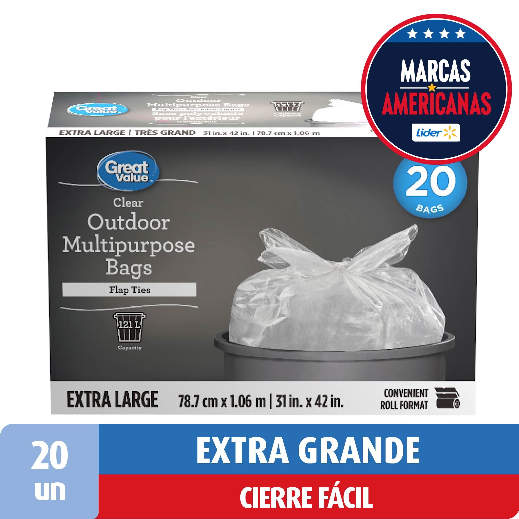 Bolsa De Basura Extra Grande Con Asas Transparente 79x106 Cm 20 Un Great Value