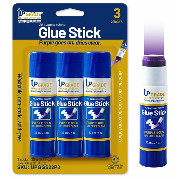 Barras de Pegamento Upgrade Office Supply 22 g, paquete de 3, color morado