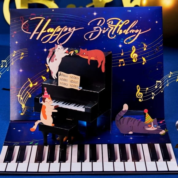 Tarjeta de Cumpleaños Lovairo Piano 3D Gatos Musical con Luces