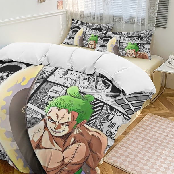 Roronoa Zoro Bed Duvet Cover Funny Anime Cartoon Bedding Sets Lightweight 3 Piece Comforter Sets