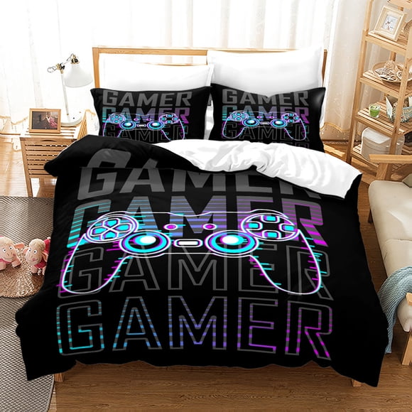 v1328 Bed Sheets Gaming Duvet Cover Set Gamer Room Decor for Boys Kids Teens Video Games Twin Bedding Set Gamepad Bedspread Decor Home 3-Piece Bedding Set (1 Duvet Cover + 2 Pillow Shams) Bed Sheets j