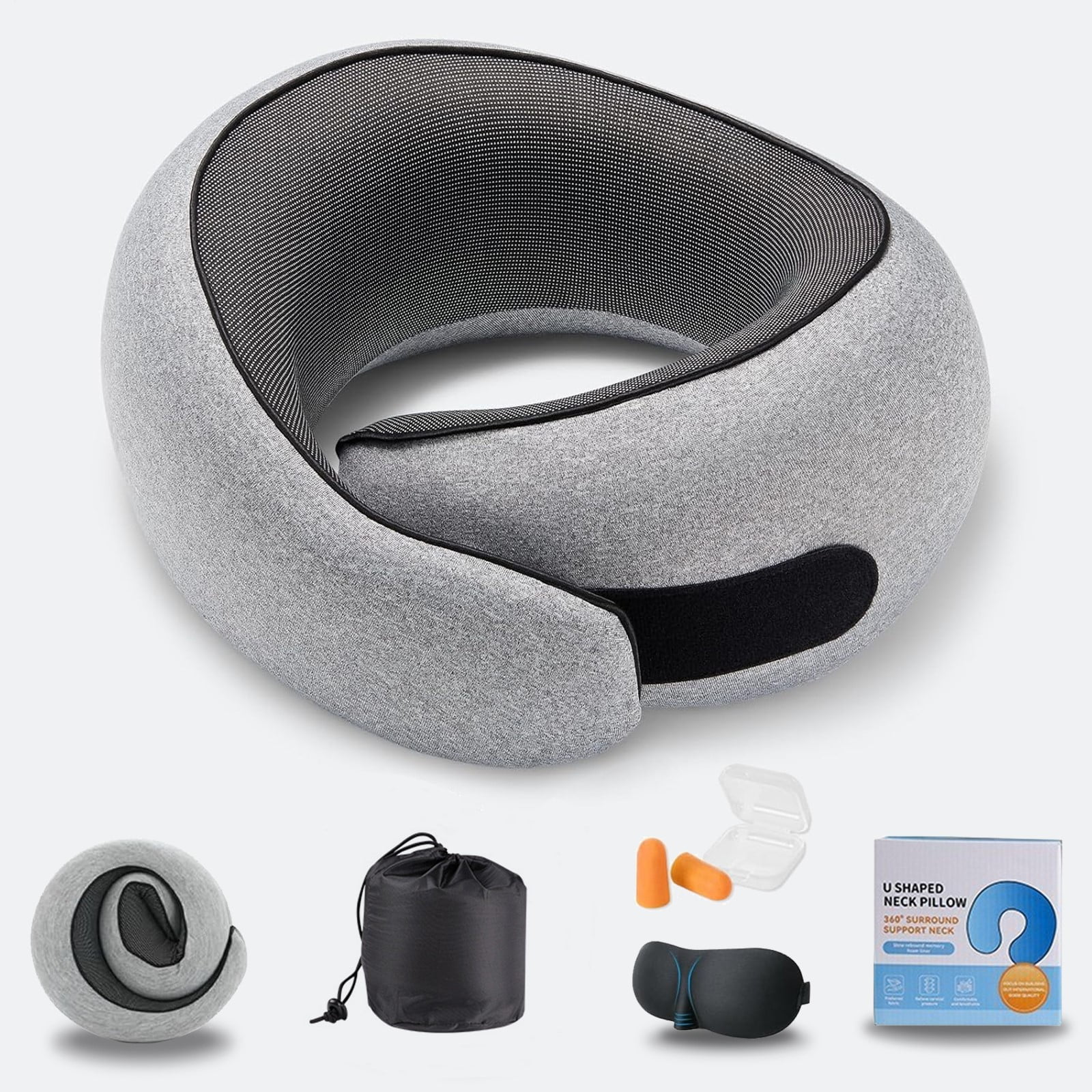 Xusx111 - Almohada De Cuello De Viaje, Almohada De Cuello De Espuma De Memoria Pura Para Aviones, Cubierta Respirable Cómoda, Apoyo De 360 Grados Diseño Ergonómico Mejor Para Dormir