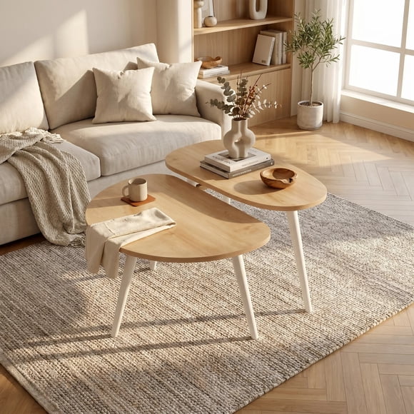 Juego Mesa De Centro Living Adriana Minimalista Convertible Madera