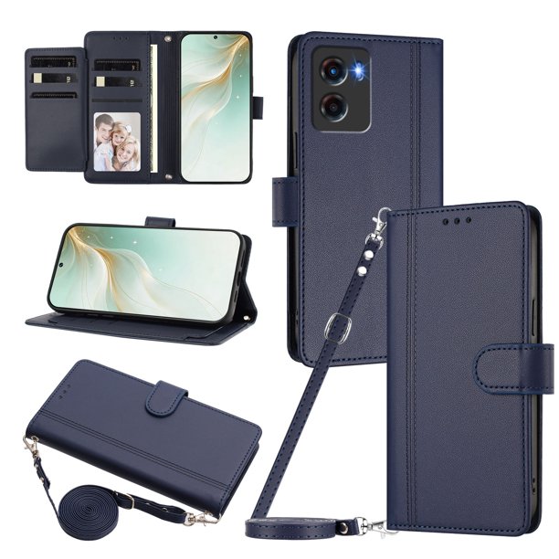Funda Billetera de Cuero Sintético para Motorola MOTO G05/MOTO E15, Azul