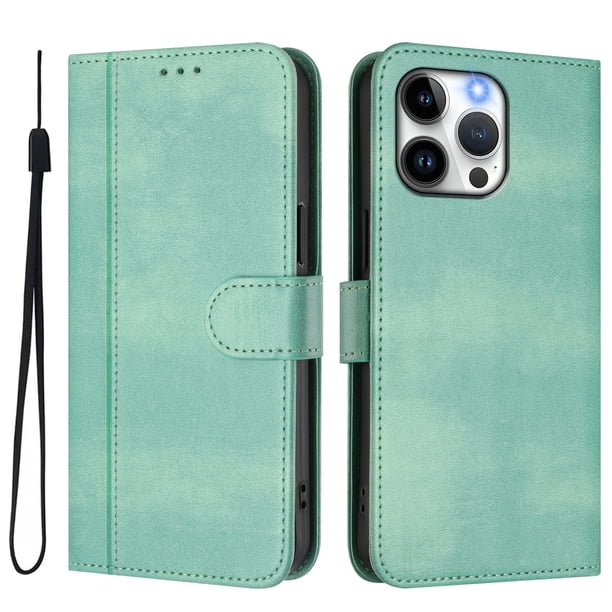 Funda Cartera para iphone 15 Promax Protección 360° con Ranuras para Tarjetas y Soporte Verde claro