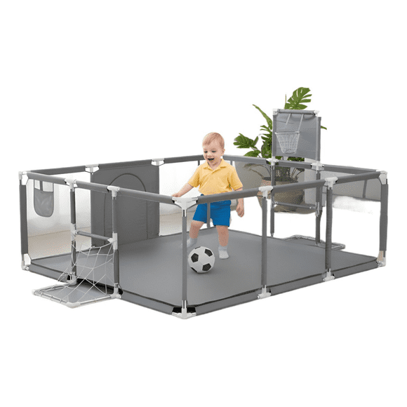 Corral Bebe Infantil 3en1 Juego Malla Tela Oxford 180x120cm Gris
