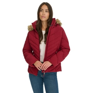 Chaqueta Tommy Hilfiger Para Mujer, Con Ribetes De Piel Sintética, Color Rojo