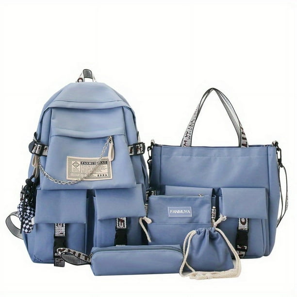 School Bag Female Primary School Students Travel Backpack Men Junior High School High School Students Korean Ins Tide Brand Large Capacity Casual Backpack Five-piece Set
